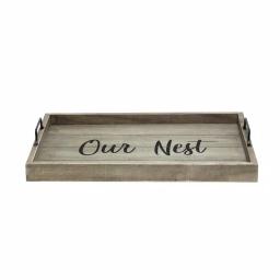 Elegant Designs Our Nest Rustic Gray Wooden Decorative Serving Tray with Black Metal Handles thumbnail 4