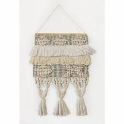LR Home Bohemian Neutral Ivory Tasseled Wall Tapestry - Hand Woven Cotton Wall Hanging thumbnail 1