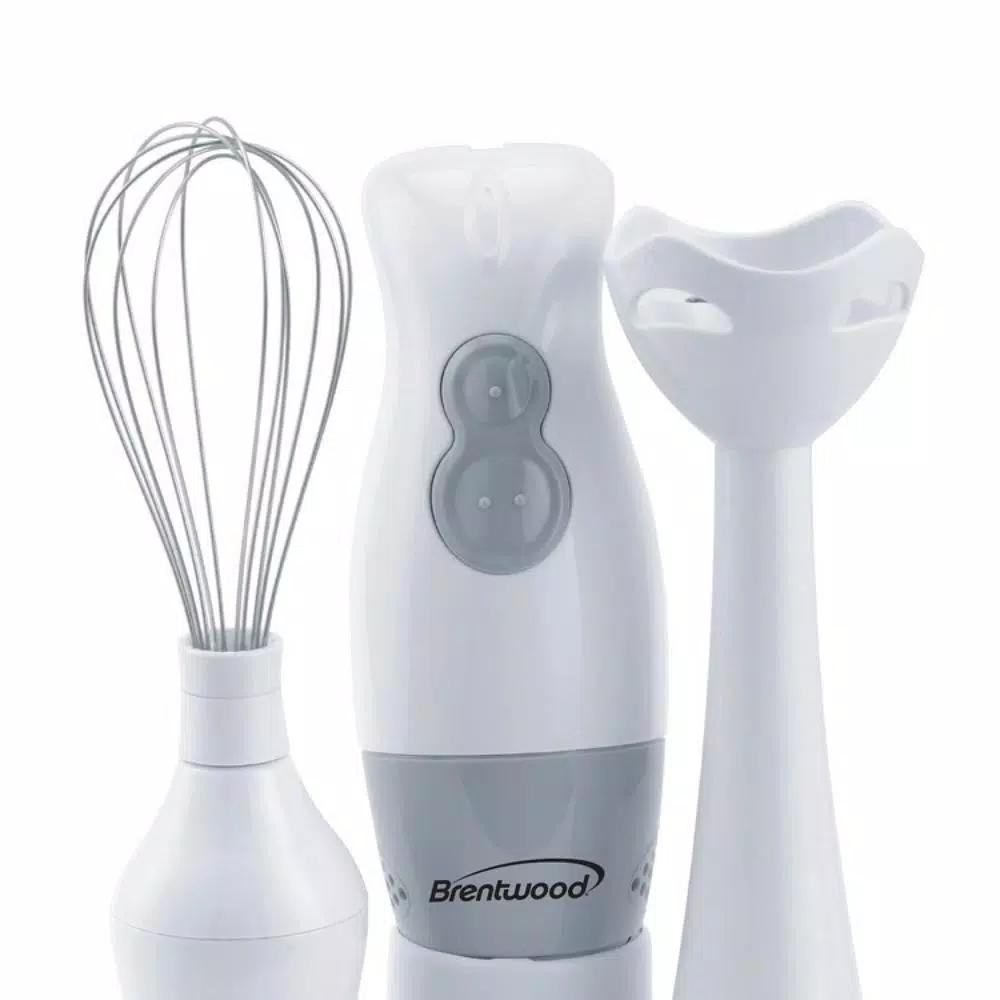 Brentwood Appliances 2-Speed White Handheld Immersion Mixer and Food Processor with Balloon Whisk