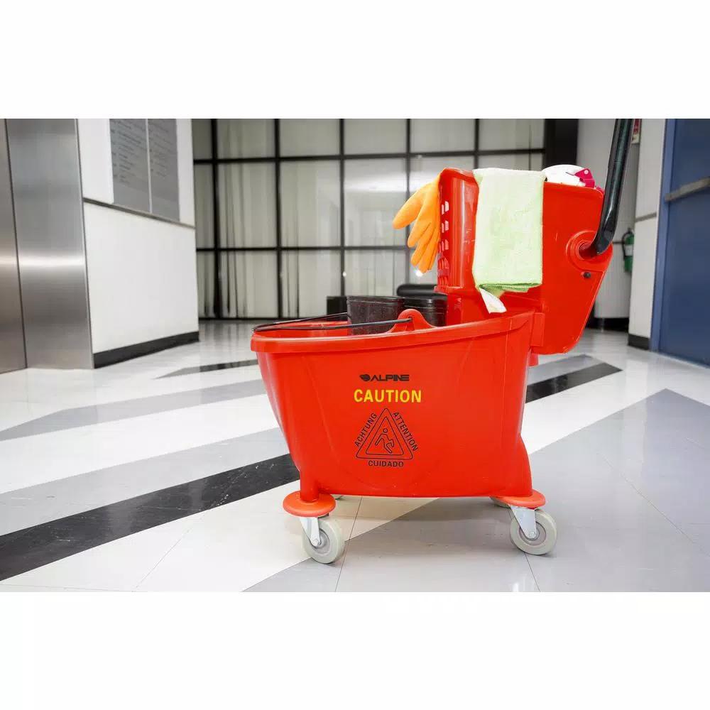 Alpine Industries 36 Qt. Mop Bucket with Side Press Wringer, Red