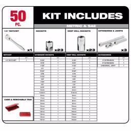 Milwaukee 64-Piece 1/4 in. Drive SAE/Metric Ratchet, Socket, and Combination Ratcheting Wrench Set thumbnail 2