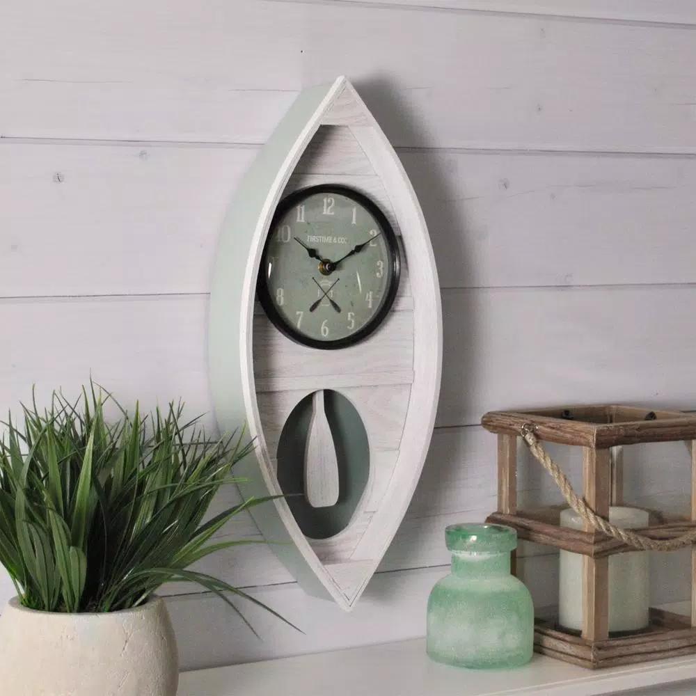FirsTime & Co. FirsTime and Co. Ocean Canoe Wall Clock, Rustic White Wood, 18 x 7.75 in.