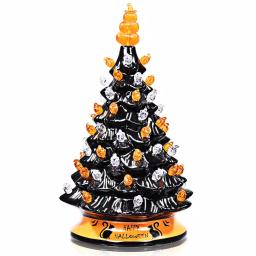 Costway 15 in. Black Ceramic Hand-Painted Halloween Tree with LED Lights and Pumpkin Top thumbnail 1