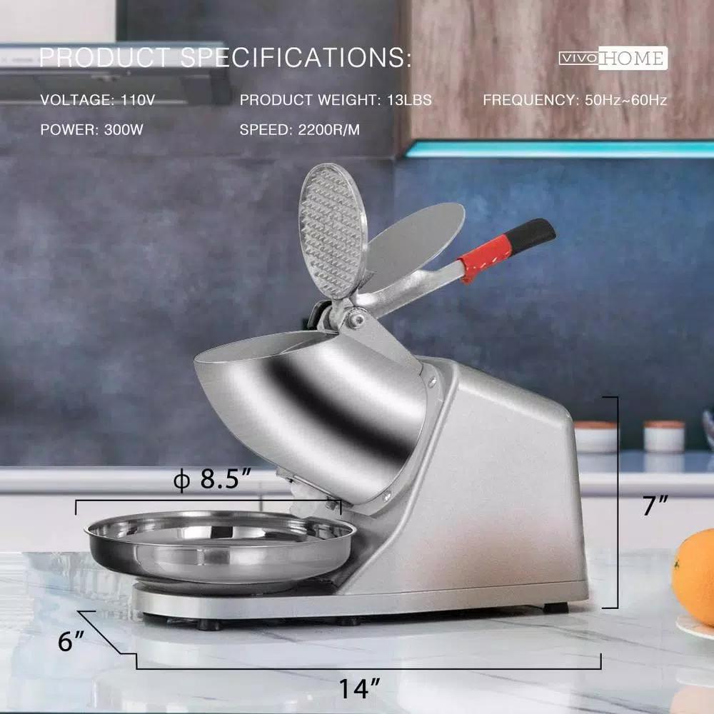 VIVOHOME Electric Snow Cone Machine, 143lbs/hr Stainless Steel Ice Shaver for Countertop