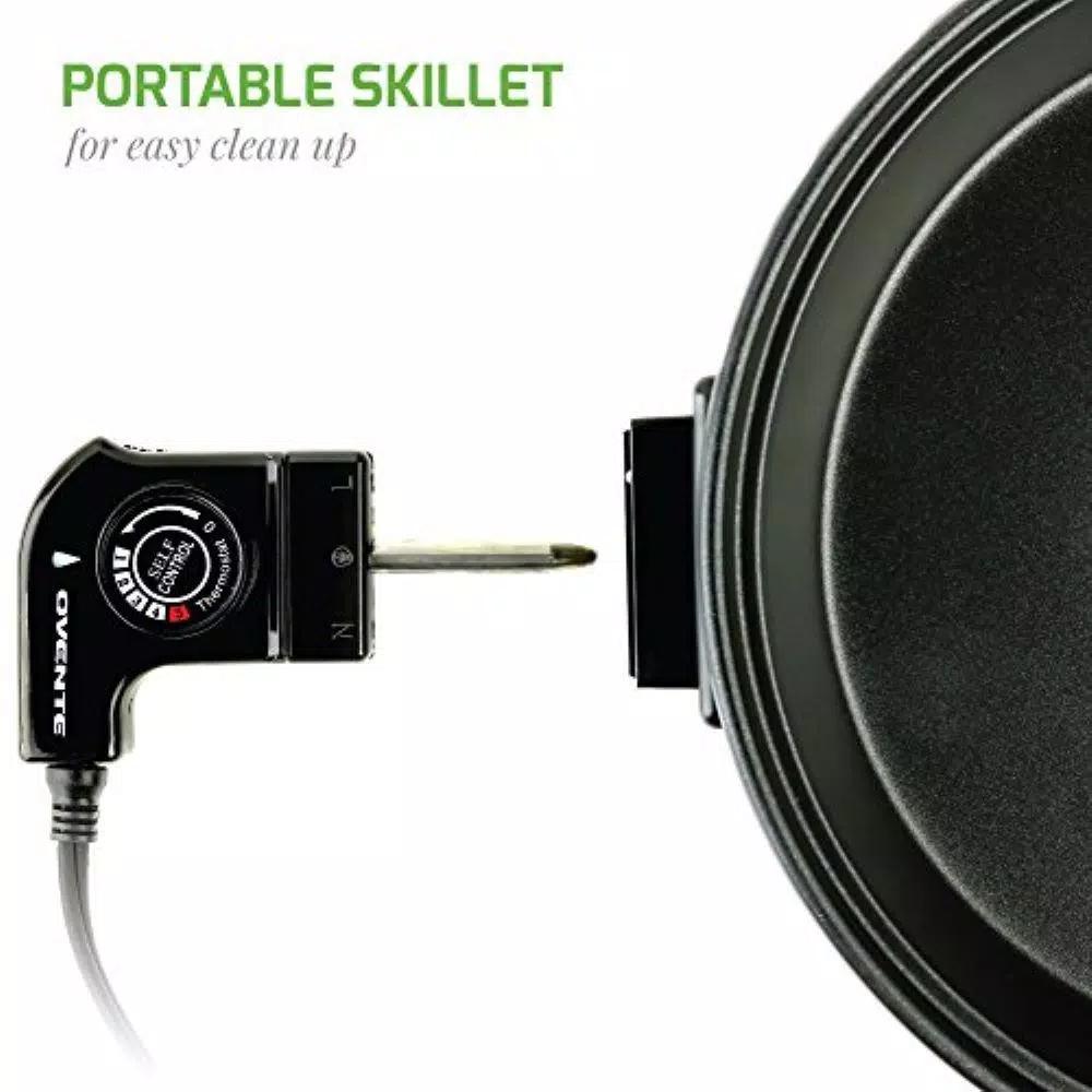Ovente 12-Inch Electric Skillet, 1400W Non-Stick Aluminum Pan with Tempered Glass Lid
