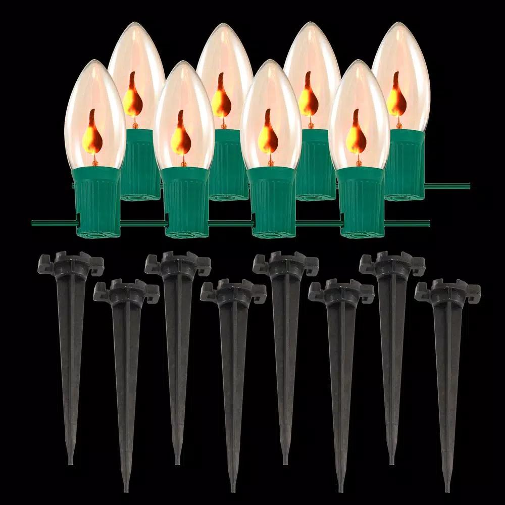 LUMABASE Electric Orange Halloween Pathway Lights with 8 Flickering Flame Effect Bulbs