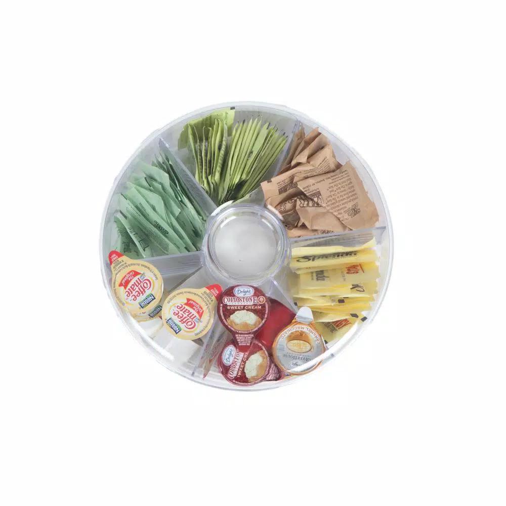 Mind Reader Clear Acrylic 6-Compartment Tea Bag Organizer with Lid, Round Pantry Storage Container