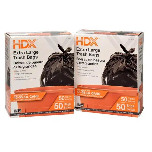HDX 50 Gallon Extra Large Black Trash Bags, 1.1 Mil Thick, 100 Count