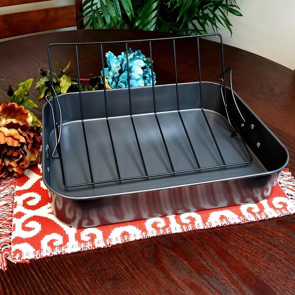 Gibson Home Top Roast Non-Stick Carbon Steel Roasting Pan with Metal Rack, 10 Qt