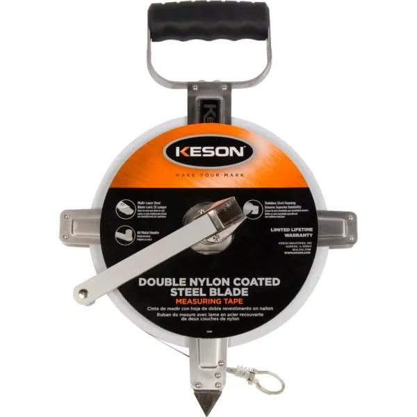 Keson 100 ft. Steel Open Reel Tape Measure, Stainless Steel Housing, Engineer's Long Tape