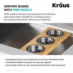 Kraus 16.75 in. Bamboo Workstation Kitchen Sink Serving Board Set with 3 Stainless Steel Prep Bowls thumbnail 8