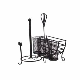 Gourmet Basics by Mikasa Mikasa Gourmet Basics Avilla 5-Compartment Picnic Caddy, Wrought Iron, Black thumbnail 1