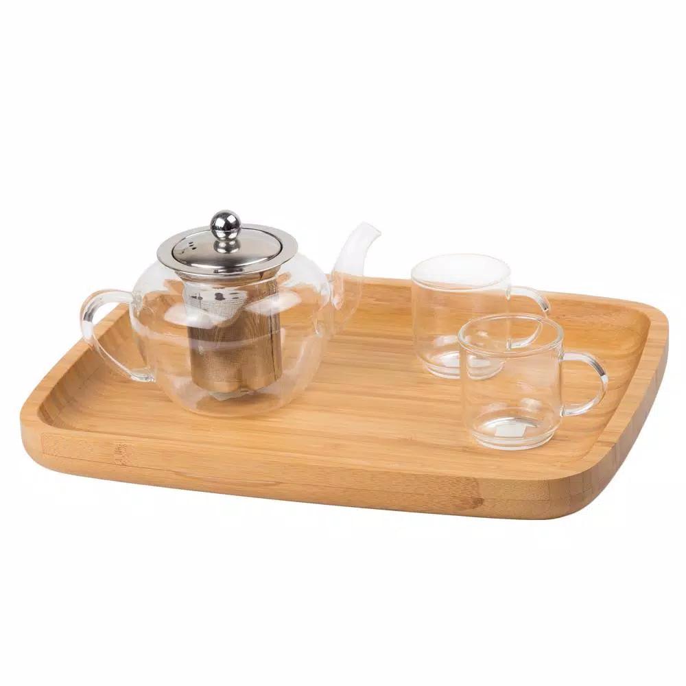 Creative Home Natural Bamboo Rectangular Serving Tray, 11 x 14 inch Coffee Tea & Dessert Platter