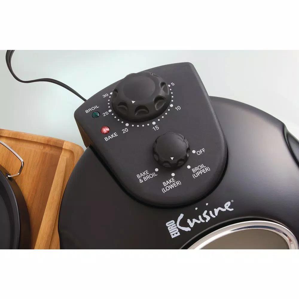 Euro Cuisine 12 in. Black Electric Pizza Maker with Rotating Tray and Lid