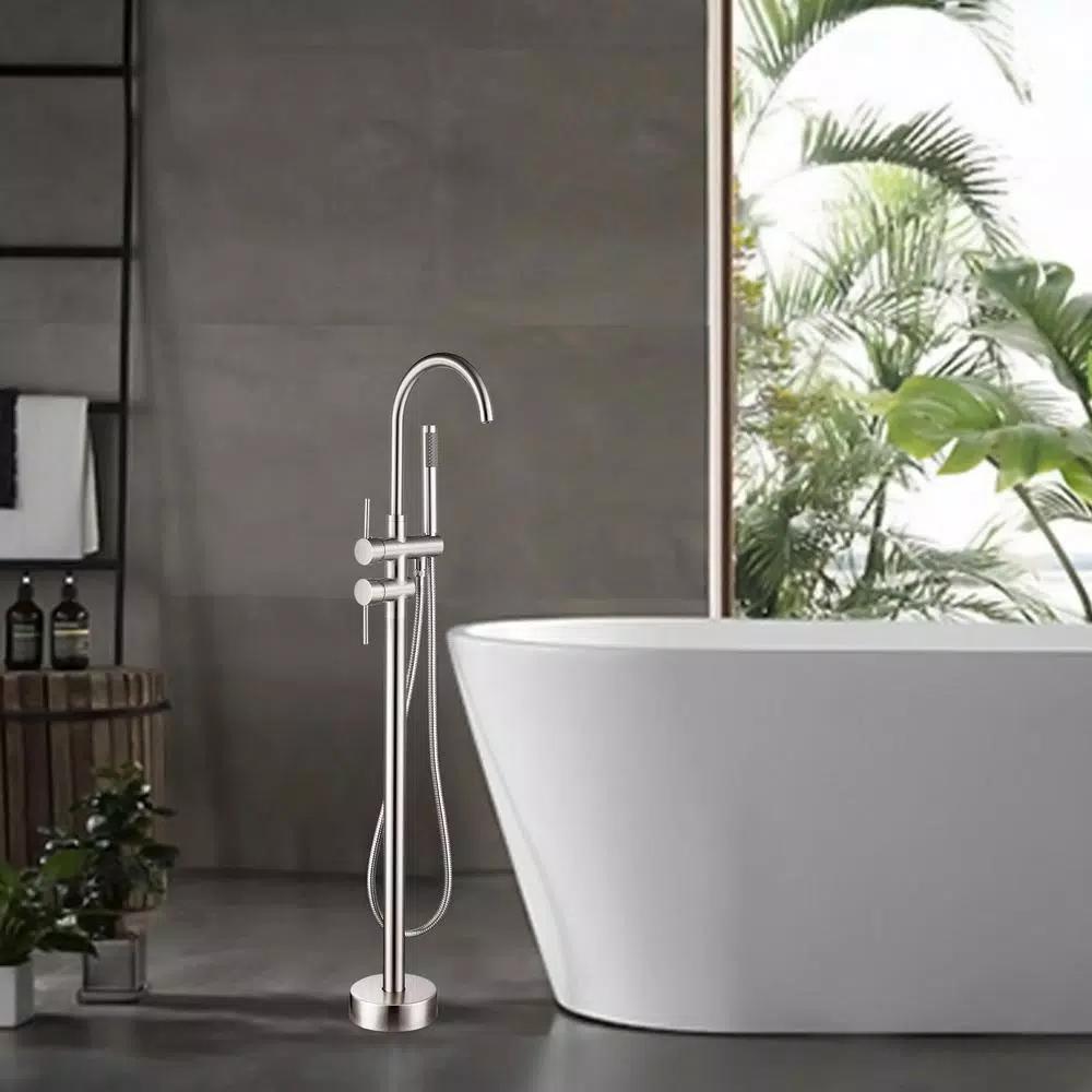 Vanity Art 46 in. Freestanding Single Handle Claw Foot Tub Faucet with Hand Shower, Brushed Nickel