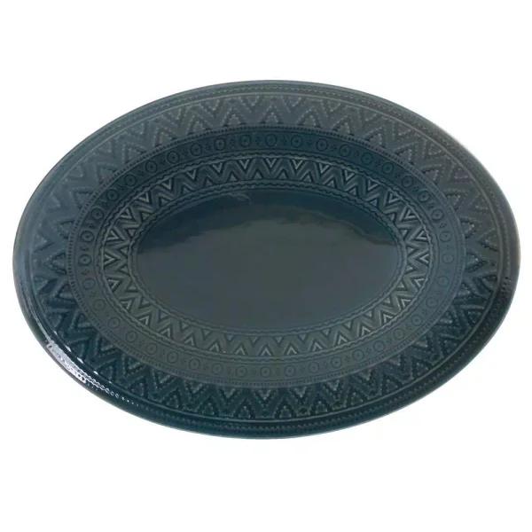 Certified International Aztec Teal 15.75 in. Oval Stoneware Platter