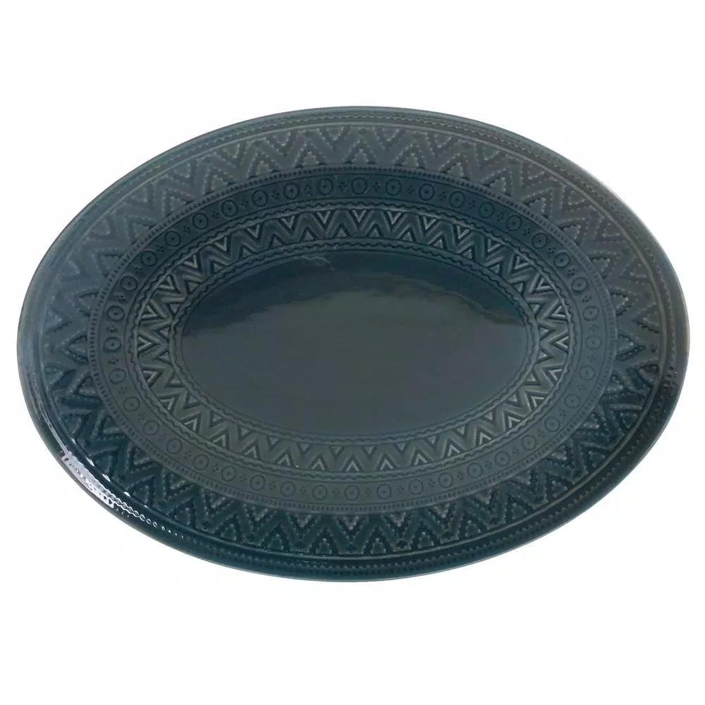 Certified International Aztec Teal 15.75 in. Oval Stoneware Platter