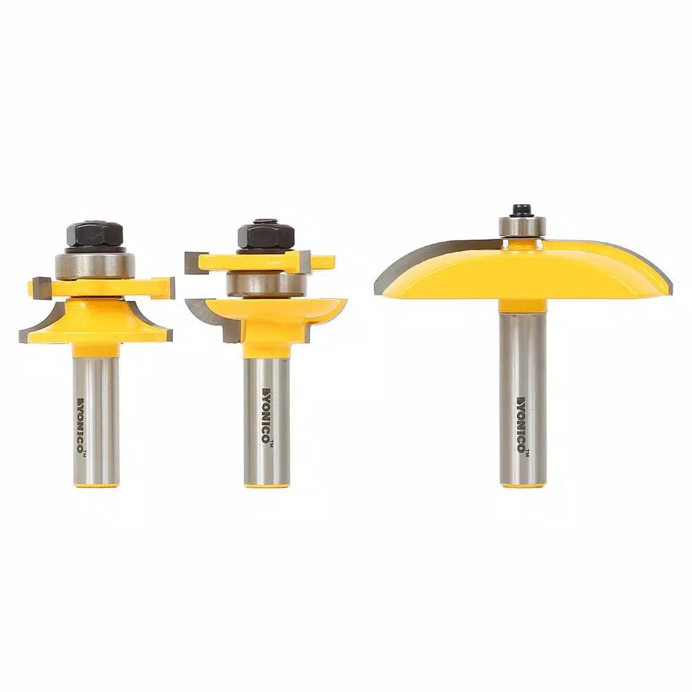 Yonico 3-Piece Raised Panel Cabinet Door Router Bit Set, 1/2 in. Shank, Carbide Tipped
