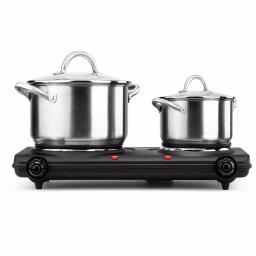Continental Electric Portable 2-Burner Black Hot Plate with Cast Iron Plates and Adjustable Temperature Controls thumbnail 6