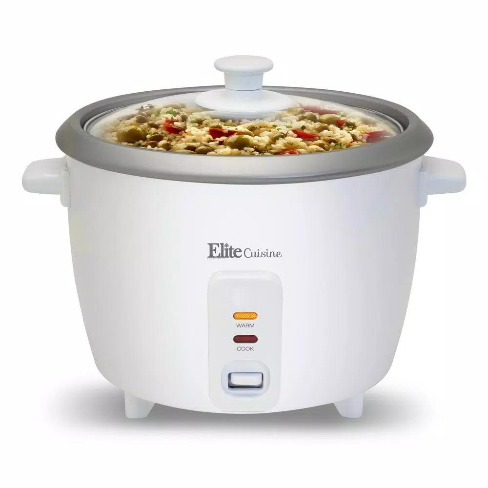 Unbranded Elite Gourmet 6-Cup White Non-Stick Rice Cooker with Steam Tray