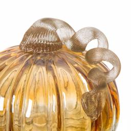 Glitzhome Set of 2 Green and Amber Crackle Glass Short Pumpkins, 4.72 in. Handmade Fall Decor thumbnail 6