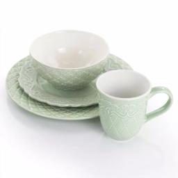 Gibson Home Quilted Eyelet 16-Piece Fine Ceramic Dinnerware Set, Light Grey, Service for 4 thumbnail 4