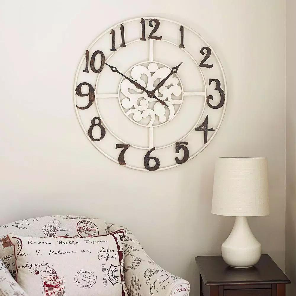 Household Essentials Large 32-Inch Metal Numbers Wall Clock - Oversized Round Analog Wall Art