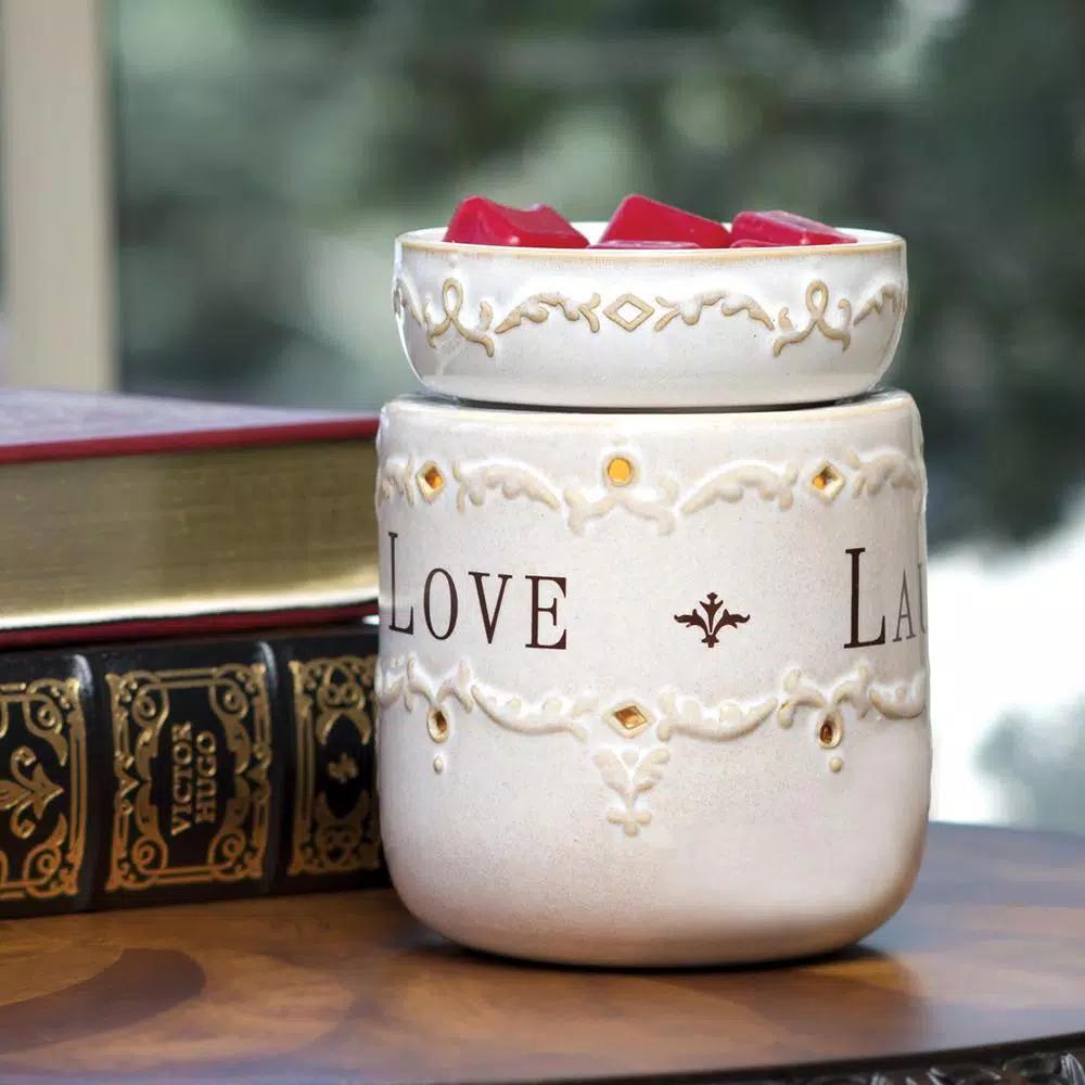 Candle Warmers Etc 8.8 in. Live, Laugh, Love Ivory Reactive Glazed Fragrance Warmer