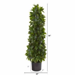 Nearly Natural 3 ft. Sweet Bay Cone Topiary Artificial Tree with Planter thumbnail 2