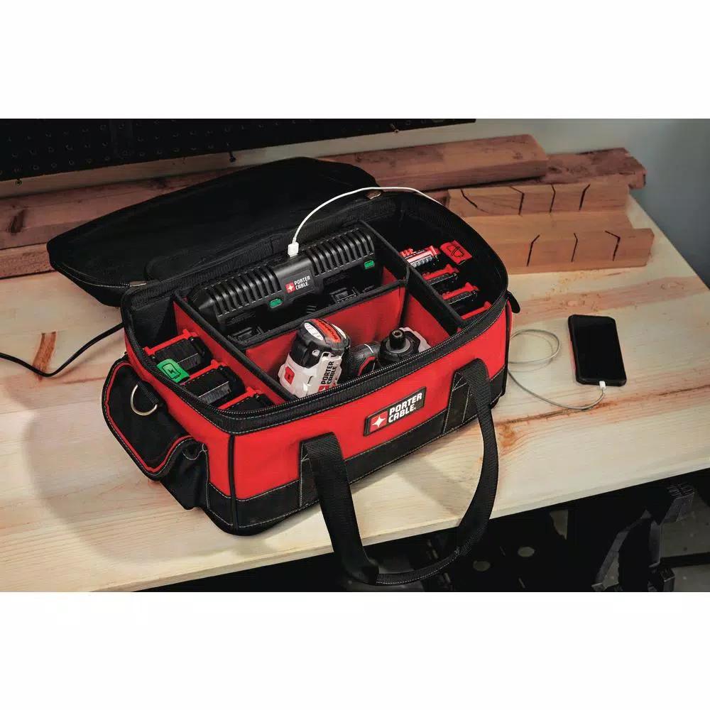 Porter-Cable 20V MAX Dual-Port Charger Storage Bag with 2 1.3Ah Batteries