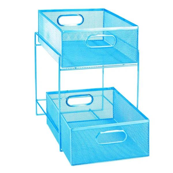 MIND READER 2-Tier Metal Mesh Utensil Caddy & Flatware Organizer, Blue