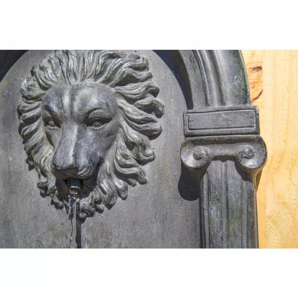 Kenroy Home Royal Resin Wall Fountain with Lion Head Design and LED Light, Zinc Finish