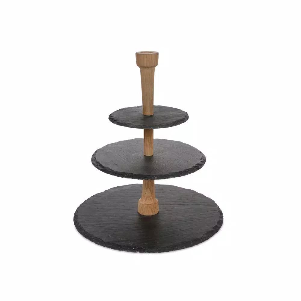 Boska 3-Tier Slate and Oak Cheese Party Tower Serving Tray