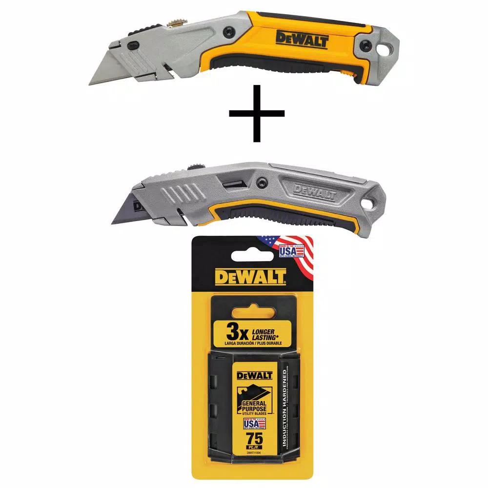 DEWALT Utility Knife Set - 2 Retractable Knives and 75-Pack Blades, 3-Piece Combo