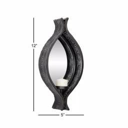 LITTON LANE Eclectic Black Metal Mesh Ellipse Wall Sconces with Mirror Inlays, Set of 2 thumbnail 4