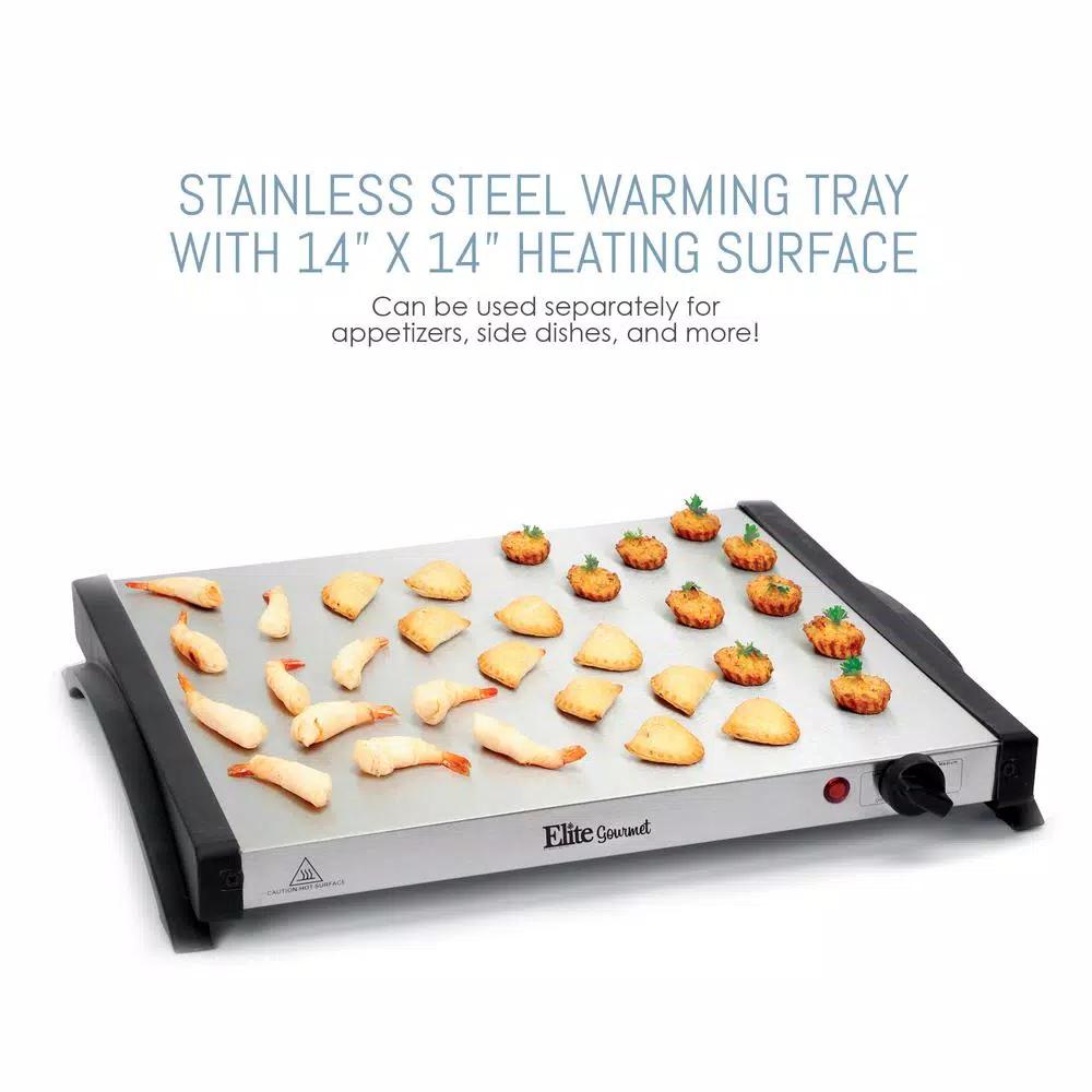 Elite Gourmet 2.5 Qt. Stainless Steel Buffet Server with 2 Crocks and Warming Tray