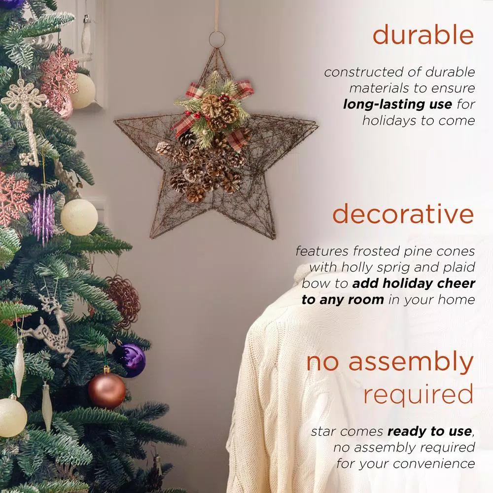 Alpine Corporation 20 in. Rustic Pinecone Christmas Star Hanging Decor
