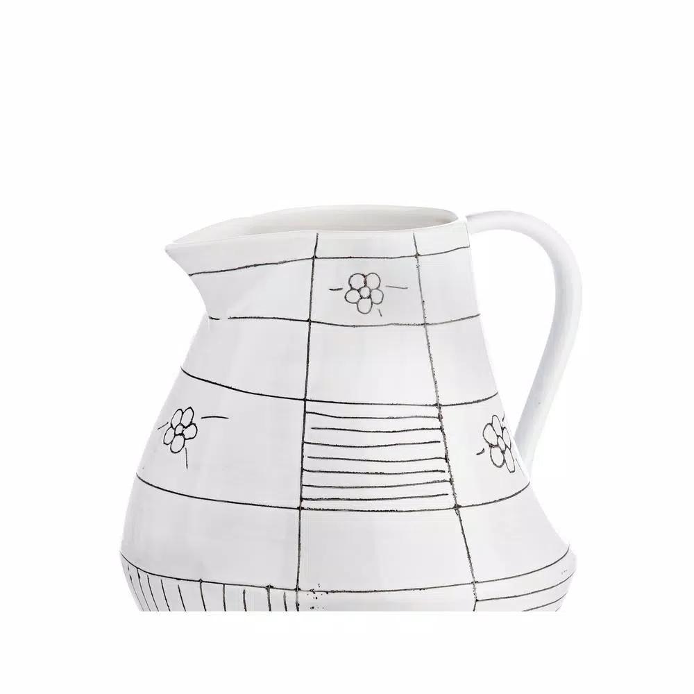 Abigails Black and White Ceramic Graffiti Pitcher, 60 fl. oz. - Handmade in Portugal