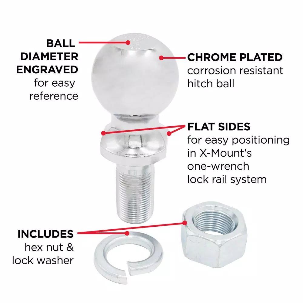 TowSmart 2 in. Chrome Hitch Ball, 5,000 lb. Capacity, 1 in. x 2 in. Shank