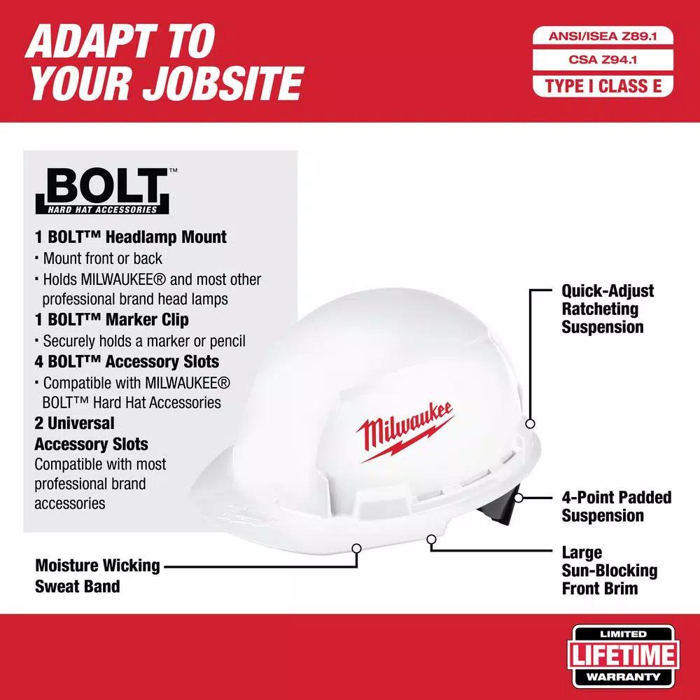 Milwaukee BOLT White Type 1 Class E Front Brim Hard Hat (12-Pack)