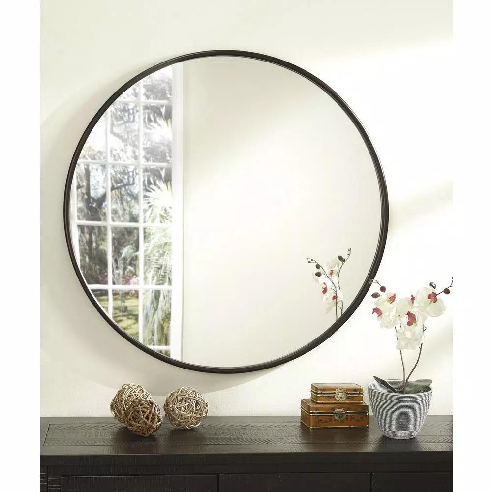 Martin Svensson Home 36 in. Round Oil Rubbed Bronze Metal Frame Accent Mirror