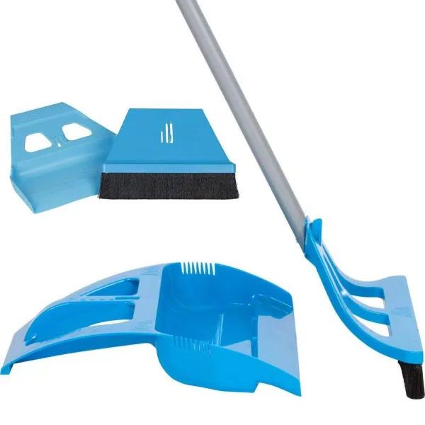 WISP 5-Piece Cleaning Set - Blue Telescoping Broom with Foot-Operated Dustpan and Mini Brush Set