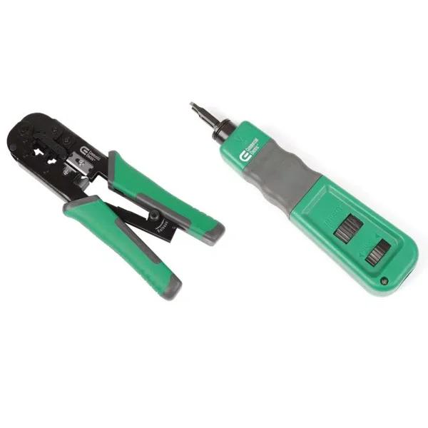 Commercial Electric Ratchet Modular Plug Crimper and Impact Punch Down Tool Set