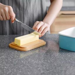 Sweese Large Porcelain Butter Dish with Beech Wood Lid - Turquoise thumbnail 3