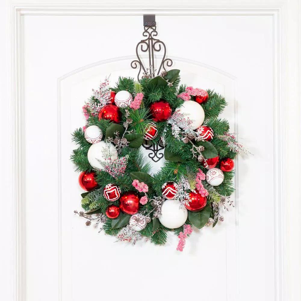 Village Lighting Company 24 in. Nordic Red and White Artificial Christmas Wreath