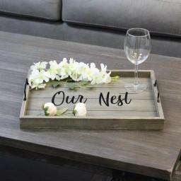 Elegant Designs Our Nest Rustic Gray Wooden Decorative Serving Tray with Black Metal Handles thumbnail 8