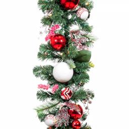 Village Lighting Company 9 ft. Pre-Lit LED Nordic Red and White Christmas Garland with 100 Mini Lights thumbnail 1