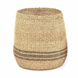 Zentique Hand Woven Seagrass and Palm Leaf Large Decorative Basket with Dark Pin Stripes thumbnail 2