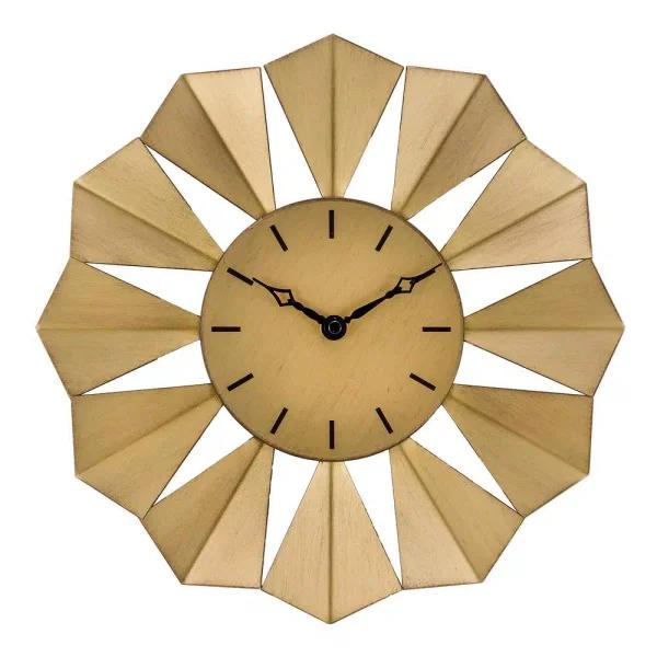 La Crosse Technology 12.8 in. Gold Metal Sunray Quartz Wall Clock - Mid-Century Sunburst Design