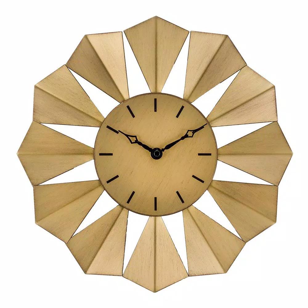 La Crosse Technology 12.8 in. Gold Metal Sunray Quartz Wall Clock - Mid-Century Sunburst Design